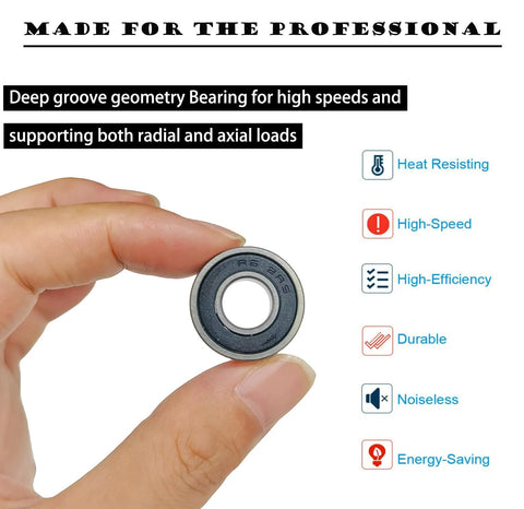R6-2RS miniature deep groove ball bearing, 3/8 in ID x 7/8 in OD x 9/32 width, double rubber seals, pre-lubricated