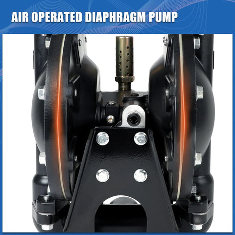 Air-operated double diaphragm pump, black body with stainless steel hardware and 1/2 inch inlet