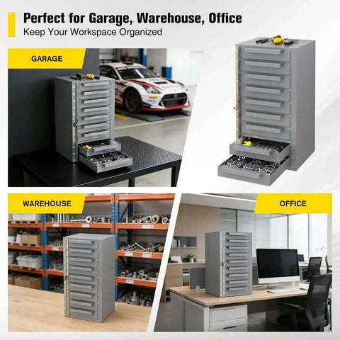 Gray Metal Tool Storage Cabinet With 9 Drawers With Dividers, All Welded Steel Construction For Rugged Durability in garage, warehouse, and office