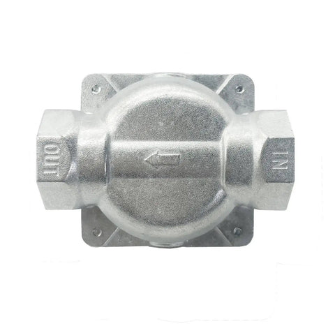 Natural Gas Regulator With Three Quarters Inch FNPT Inlet And Outlet, One Half PSI Inlet Pressure, top view image of gas regulator