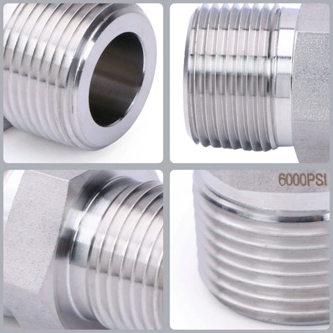 304 stainless steel hex nipple, 3/8 NPT male threads, 6000 psi high-pressure pipe fitting, 1 pc