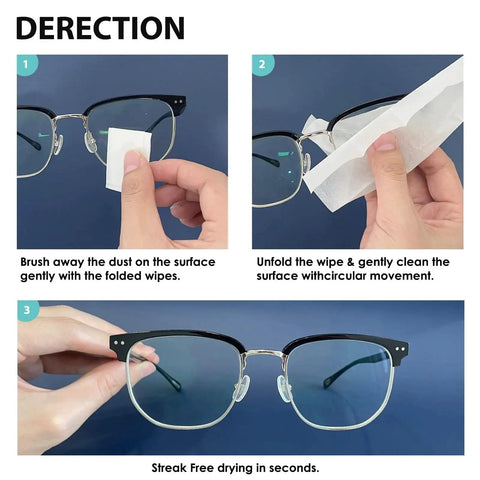 Instructions for using Eyeglasses Lens Wipes 600 Count Premoistened Streak Free For Glasses Sunglasses
