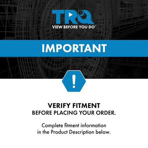 Fitment verification notice for product order with TRQ branding and instructions to check product details.
