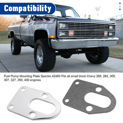 Fuel Pump Mounting Plate With Chrome Bolts For Chevy Small Block Engines 265 283 305 307 327 350 400 Fits Mechanical Fuel Pumps With Gasket For Tight Seal And Easy Mount