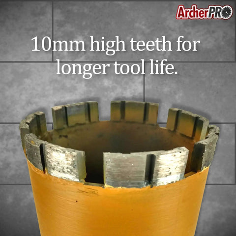 3 Inch Diamond Turbo Core Drill Bit Hole Saw For Concrete And Masonry, 14 Inch Drill Depth, close-up view of 10mm teeth