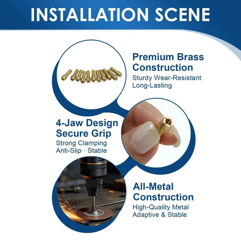 Installation scene showing Brass Collet Set For Your Rotary Tool, 16 Pcs Drill Chuck And Collet Nut Kit, highlighted features and uses.