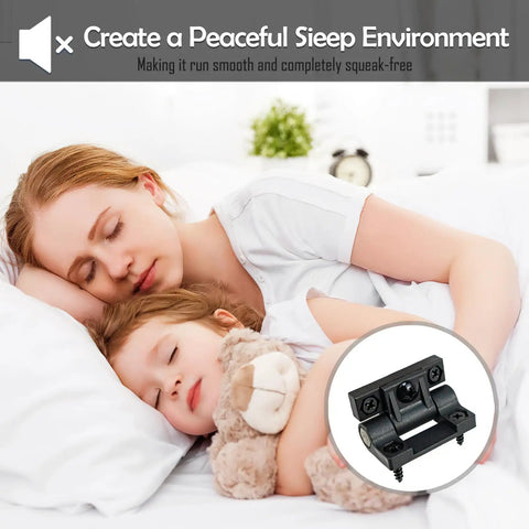 Mother and child sleeping peacefully with inset of Adjustable Torque Hinges Set 10 Pack GTILE 43x36mm Position Control Door Hinges in Black.