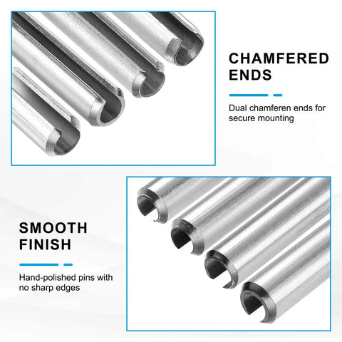 Sixty Slotted Roll Pins One Tenth Inch Diameter Two Point Five Millimeter And One Point Two Inch Length Heavy Duty Silver Steel Spring