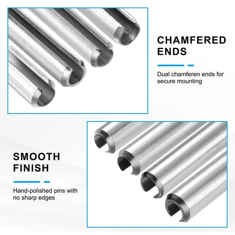 60 Pcs Slotted Split Roll Pins 3.5mm Diameter X 10mm Length Steel Dowels For Quick Secure Fastening with chamfered ends and smooth finish