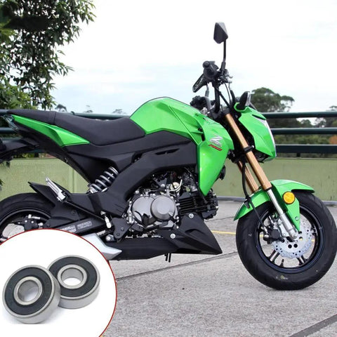 Green motorcycle and inset of 10 Pack 6201 Rubber Sealed Ball Bearings 2RS Half Inch Bore 32x10x12.7mm