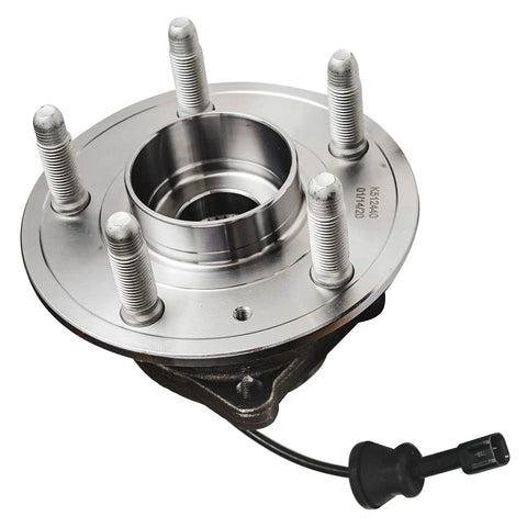 Rear Wheel Bearing Hubs Kit For 2010 2011 2012 2013 2014 2015 2016 2017 Chevy Equinox And GMC Terrain 2 Pack Replacement Assembly For Rear Left And Right 5 Bolt Hubs, close-up of hub with 5 bolts and wiring