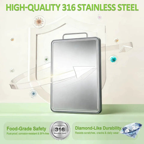 Heavy Duty 316 Stainless Steel Cutting Board 17x11 Inch Dual Sided Chopping Board For Meat And Produce With Deep Juice Grooves