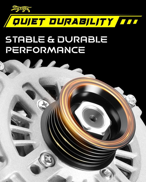 Close-up view of Replacement 110A 12V Alternator for Mazda 5 2008-2010 showing 6-groove pulley, clockwise design.