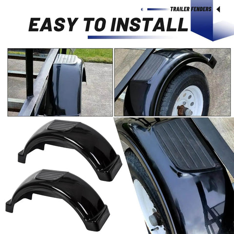 Trailer Fenders With Built In Skirt And Steps 2 Pack Fits Single Axle Trailers With 13 Inch Wheels Plastic Black Fenders