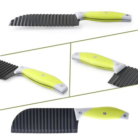 Crinkle Cutter And Wave Fries Maker For Veggies Potatoes Cucumbers Carrots And Fruit With Non Slip Handle And Dishwasher Safe Design
