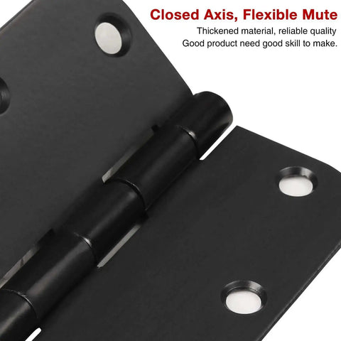 Close-up of Matte Black Interior Door Hinges Set 3.5 Inch By 3.5 Inch With Five Eighth Radius Corners showing hinge detail.