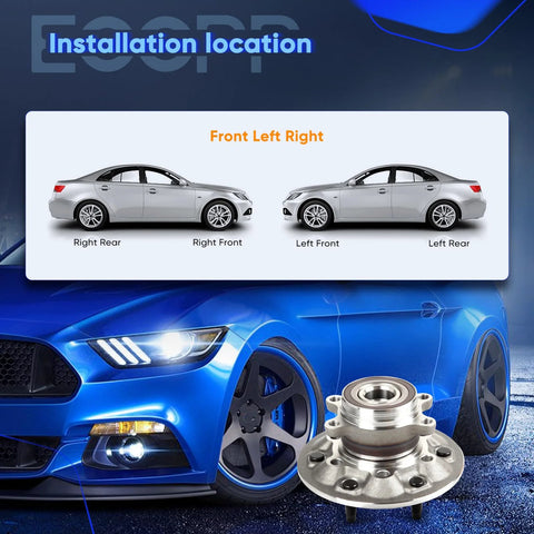 Front Wheel Hub Bearing Assembly for 2009 2012 Chevrolet Colorado and 2009 2012 GMC Canyon 6 Lug 4X4 Drop In Direct Fit OE Quality 515121 Abs Sensor Compatible With Factory Systems shown in front install location example with car illustration