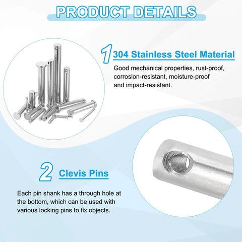 2 Pack 304 Stainless Steel Clevis Pins 40 X 12 Mm Flat Head With 4.2 Mm Hole For Hitch Pin Lock Link And Hinge Systems Durable