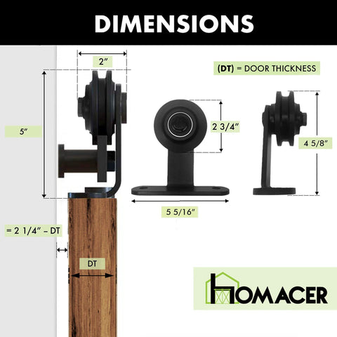 Dimensions of Black Rustic Non Bypass Sliding Barn Door Hardware Kit For One Door Six Foot Flat Track T Style Rollers
