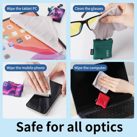 7x7 Inch Microfiber Glasses Cleaning Cloth With Neoprene Pouch, 3 Pack used on tablet, glasses, phone, and computer