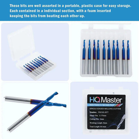 Versatile CNC Router Bit Set For Wood Plastic And Acrylic Ten Pack O Flute Upcut Single Flute End Mills With One Eighth Inch Shank