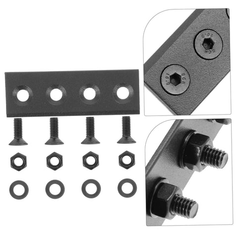 Sliding Barn Door Track Connector Kit With Metal Flat Mending Plate Set shown with screws, nuts, and washers for repair.