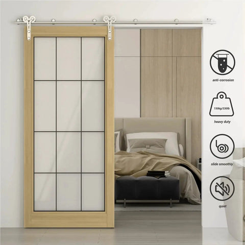 Stainless Steel Sliding Barn Door Hardware Kit With 7Ft Rail For Single Door Fits 42 Inch Panel Smooth Quiet Operation 220Lb Weight Capacity