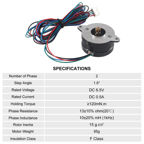 AITIAO 36mm extruder stepper motor with 47.2in multi-colored cable and white connector, round body for 3D printers.