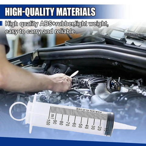 GAOLAOSY brake bleed kit with 100 mL syringe and 50 cm hose in use under car hood.