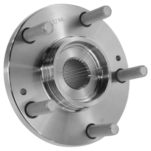 Two Piece Front Wheel Hub Assembly Kit For Driver And Passenger Sides Fits 2005 2010 Kia Sportage 2004 2006 Kia Amanti 2001 2006 Hyundai Santa Fe 2005 2009 Hyundai Tucson, showing close-up of metal hub with bolts and splines.