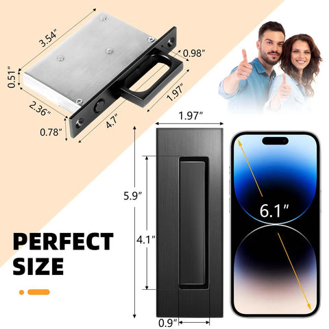 Pocket Door Hardware Set With Flush Recessed Pull Handles, Heavy Duty Sliding Edge Pull With Pop Out Ring, Fits Solid Wood Doors