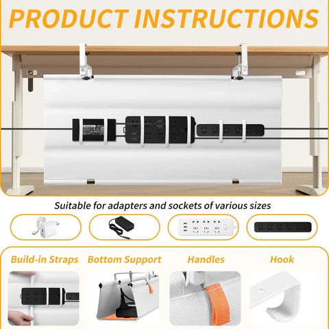 Under Desk Cable Management Tray With Clamp No Drill 36 Inch Cord Organizer showing installation instructions