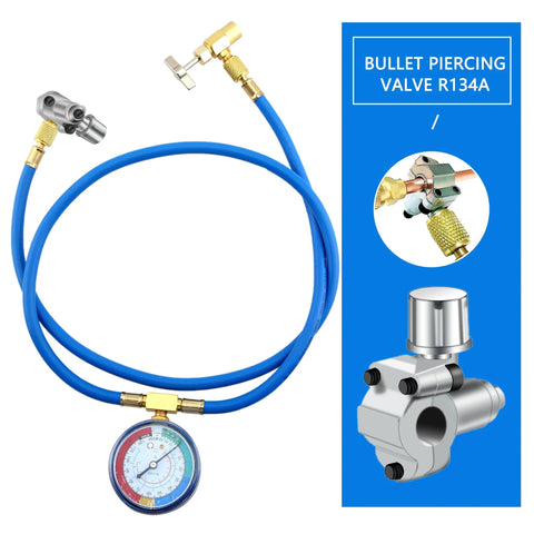 Blue bullet piercing valve kit with gauge and brass fittings; BPV-31 compatible fridge tap; 1/4, 5/16, 3/8 in; 10-pack