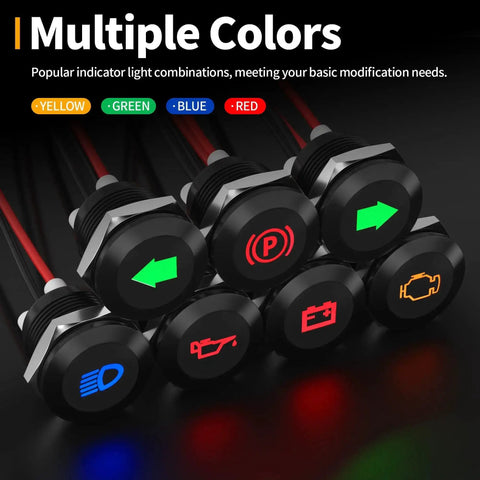 12V LED Indicator Light Kit Waterproof Seven Piece Set For Your Ride Dash Panels 12V And 24V Metal Indicator Lights