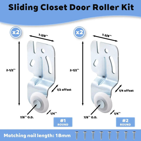 Sliding Door Hardware Wardrobe Roller Kit For Top Hung Bypass Doors Galvanized Steel Construction with screws and dimensions