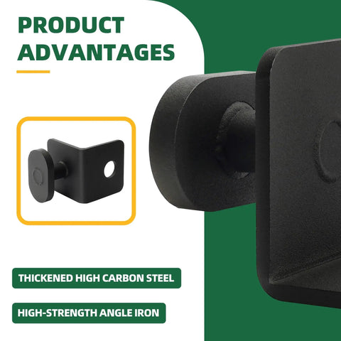 Close-up of thickened high carbon steel, high-strength angle iron shipping container anchor with side twist lock.