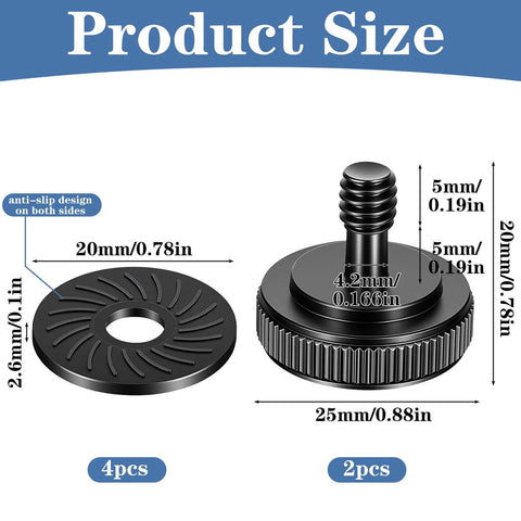 Two Pack Thumb Screw Camera Quick Release Adapter 1/4-20 Female To Male Thumbscrew with rubber pads and anti-slip washers