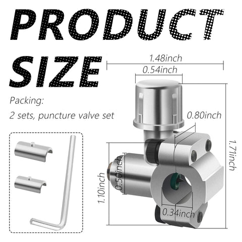 Two-piece bullet piercing valve kit with puncture valves and L-wrench, anti-rust metal for 1/4–3/8 in refrigerator pipes