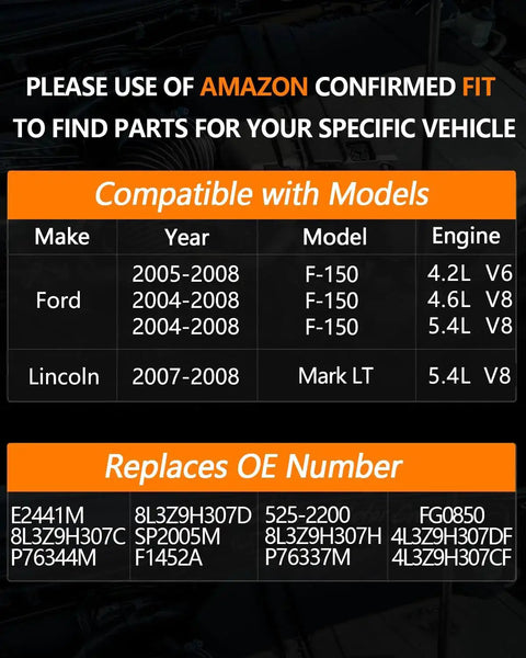 Compatibility chart for Electric Fuel Pump Module Assembly For Ford F150 2004-2008 V6 4.2L V8 4.6L 5.4L And Lincoln Mark LT 2007-2008 V8 5.4L Replacement OE Numbers E2441M 8L3Z9H307D FG0850 525-2200