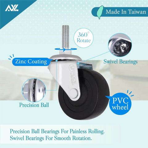5/16 UNC Threaded Stem 2 Inch Swivel Caster Wheels Set Of 4 With Two Locking And Two Non Locking 1 Inch Stem Length Replacement Wheels