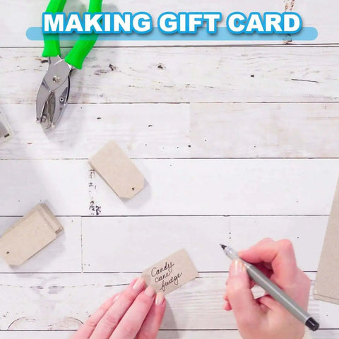 One Eighth Inch Single Hole Punch Tool Twenty Four Pack Handheld Metal Paper Puncher in use for crafting gift tags on a table