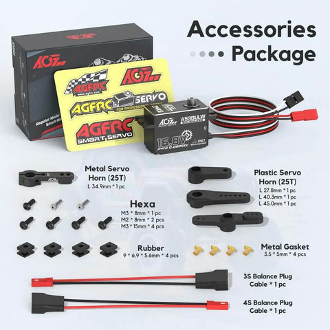 Beefy 34Kgcm High Torque RC Steering Servo Waterproof Low Profile for 1 to 10 Scale RC Cars shown with accessories and packaging.