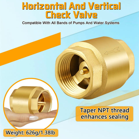 Boltigen solid brass spring check valve, 1-1/2 in NPT female inline, for well, pump, tank systems