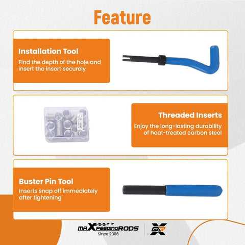 320 Piece Helicoil Thread Repair Kit With Metric And SAE Thread Restorer Set installation tool, threaded inserts, buster pin tool.