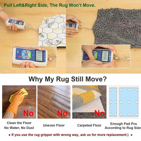Anti Slip Carpet Grips 8 Pcs Set With Vacuum Technology Rug Grippers demonstration on hardwood floor.