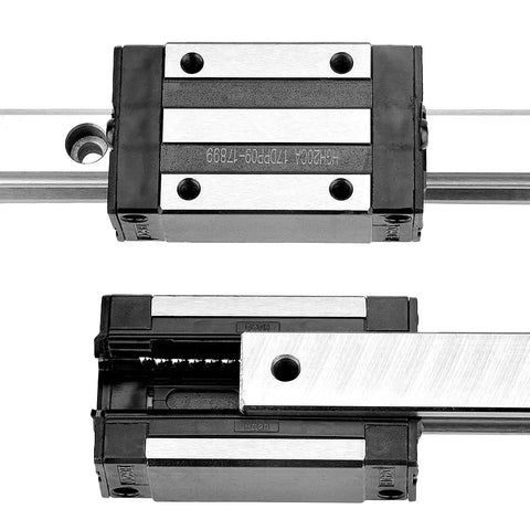 Two Pack 350mm Linear Sliding Rail Guide With Four HGH20CA Carriages For 3D Printers CNC Machines And Routers, Smooth Low Noise Motion, Steel Bearing Rails close-up