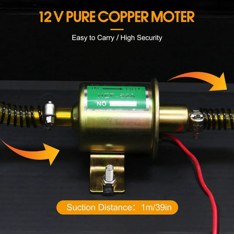 12V pure copper motor part of Portable 12V Fuel Transfer Pump Kit With 30 GPH Flow For Cars Boats And Heavy Equipment