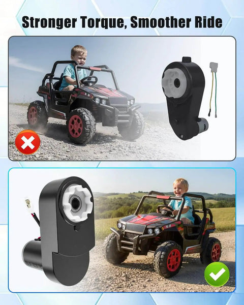 Beefy 24V Brushless Motor Gearbox For Kids Ride On Cars, 3250 RPM 150W Replacement shown with ride-on vehicle