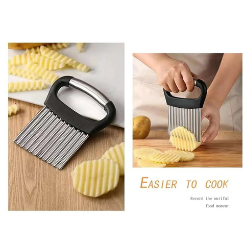 Crinkle Cutter For Veggies And Fries With Stainless Steel Blade Wavy Knife For Potatoes Cucumbers Carrots Easy Grip