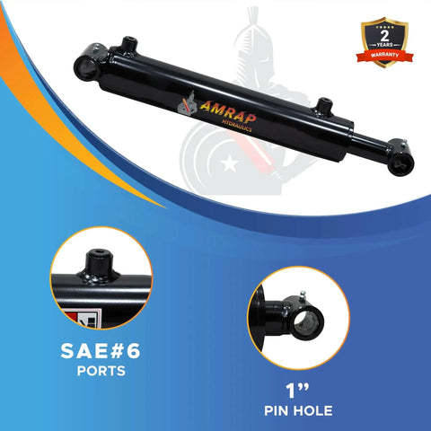 2 Inch Bore 8 Inch Stroke Hydraulic Cylinder Double Acting Welded SAE 6 Ports with pin hole and ports detail, front view